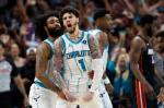 LaMelo Balls layup Miles Bridges block at buzzer give Hornets 127126 win over Heat in playin  AP News
